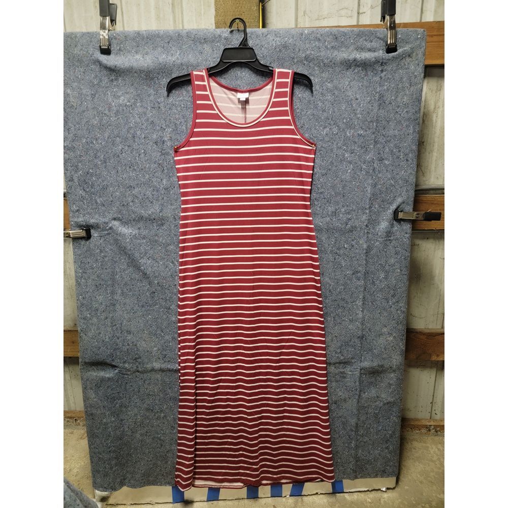LuLaRoe Stripes Burnt Red Long Sleeveless Pullover Dress Size XL